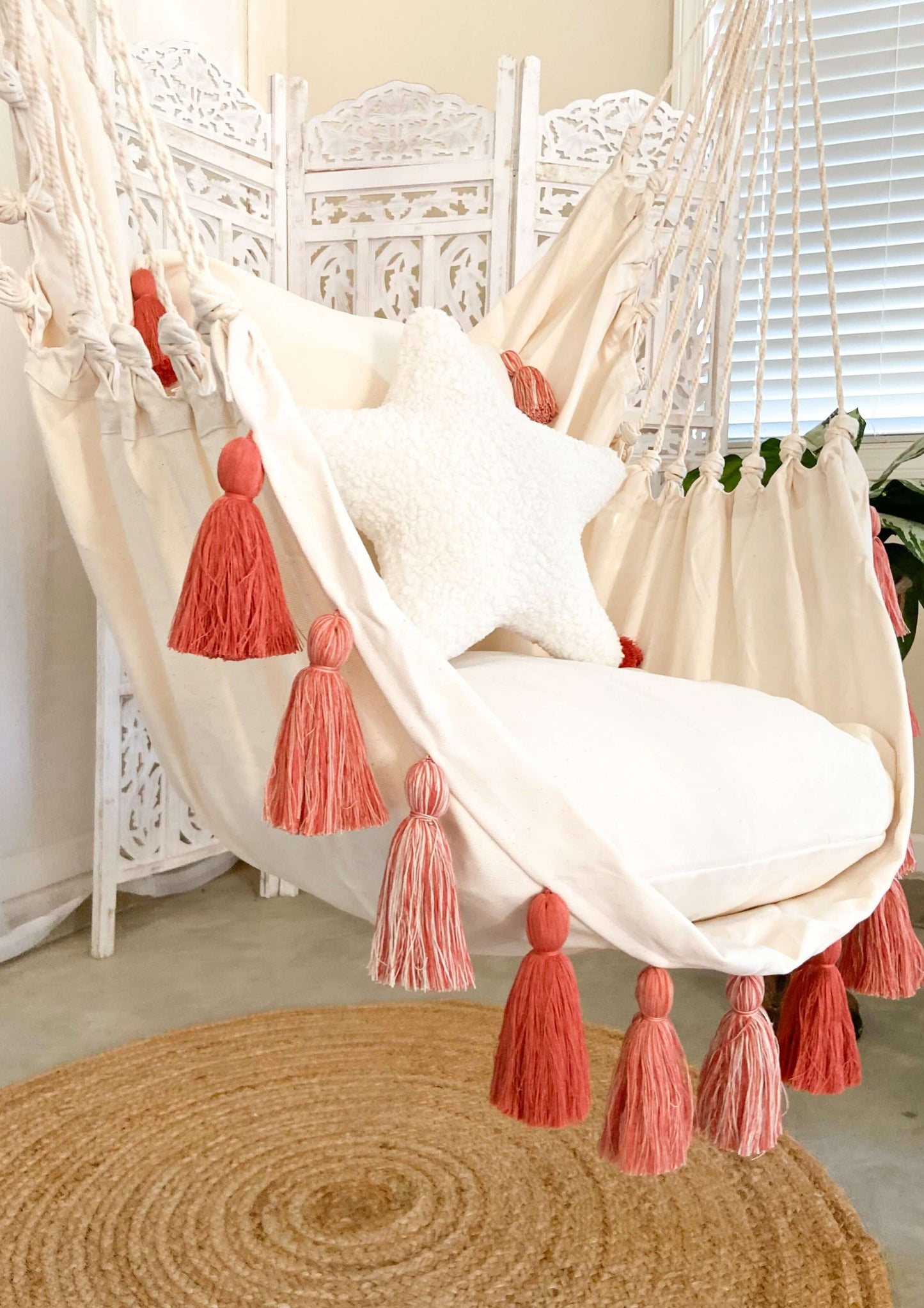 Boho Hanging Hammock Chair Swing with Tassels | LILY PINK