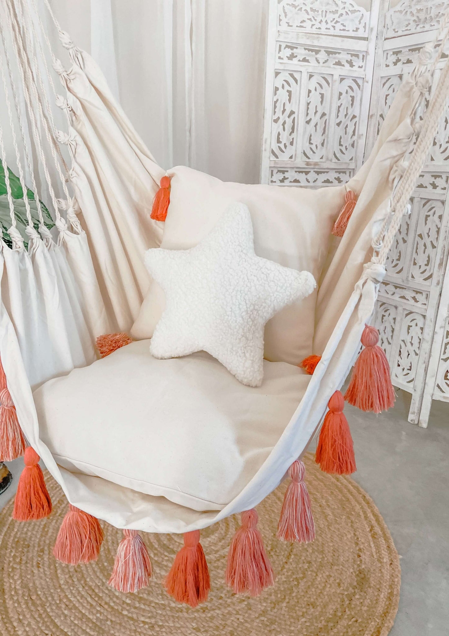 Boho Hanging Hammock Chair Swing with Tassels | LILY PINK