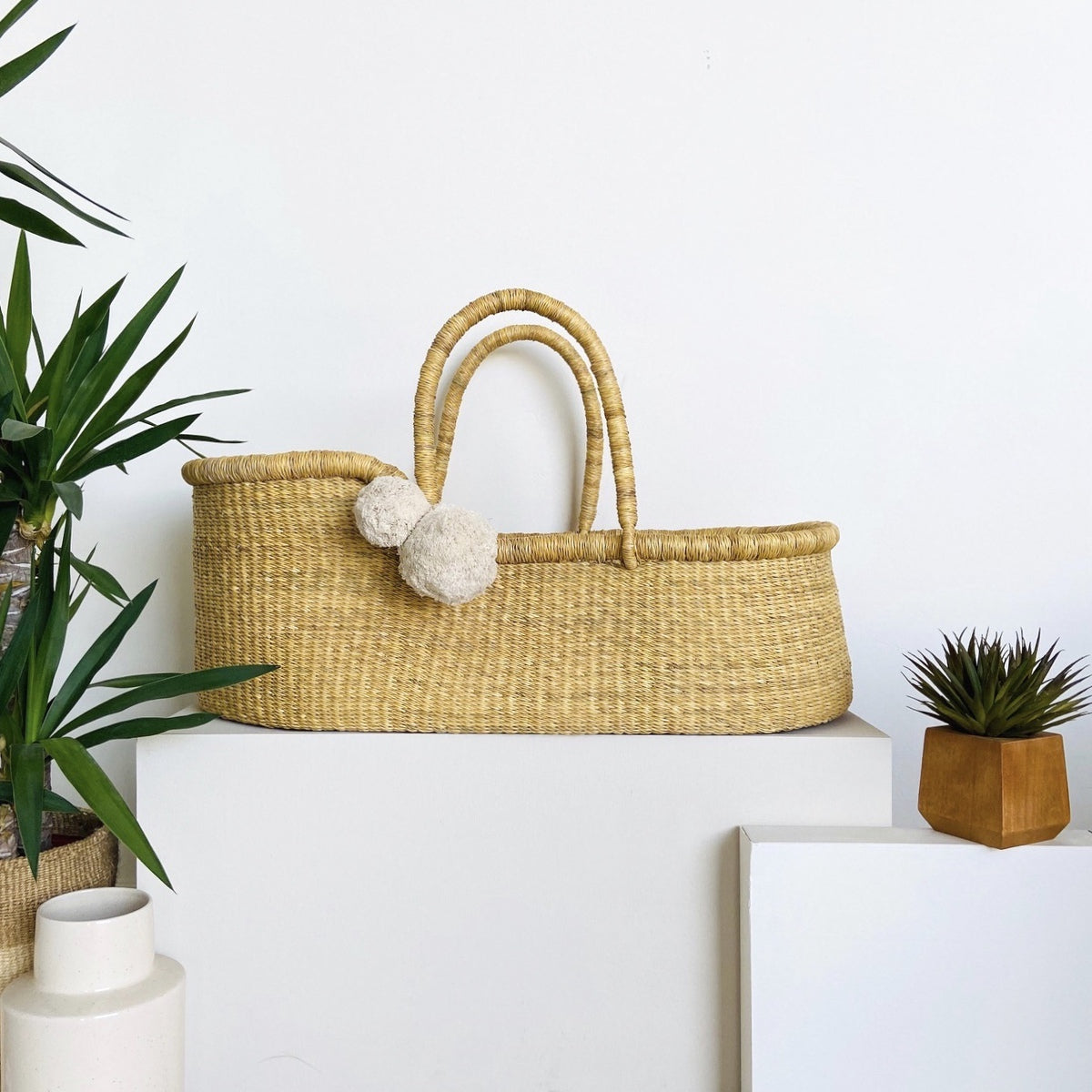 Natural African Moses Basket Vegan Handle