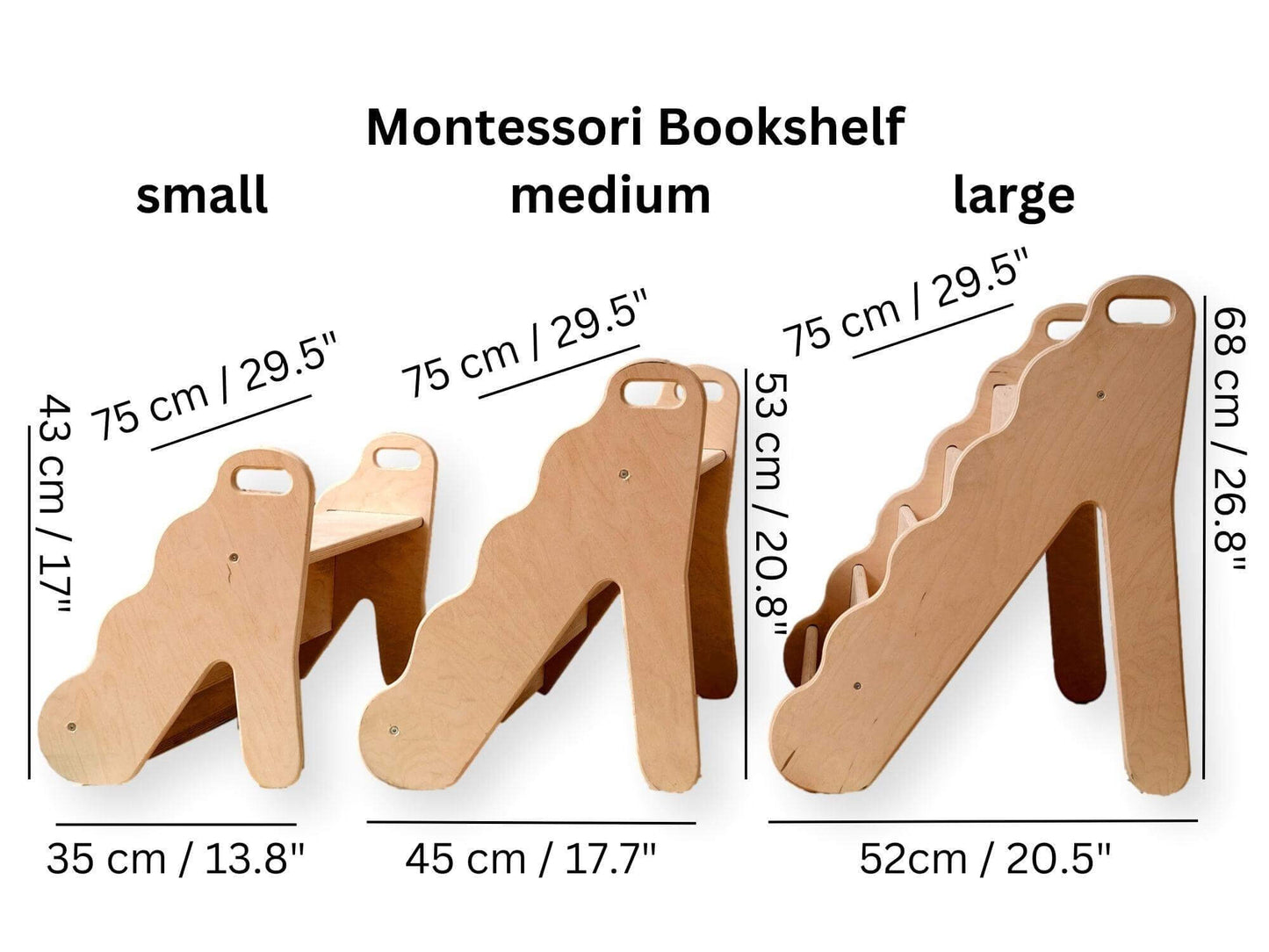 Wave Design Wooden Bookshelf / Large Size