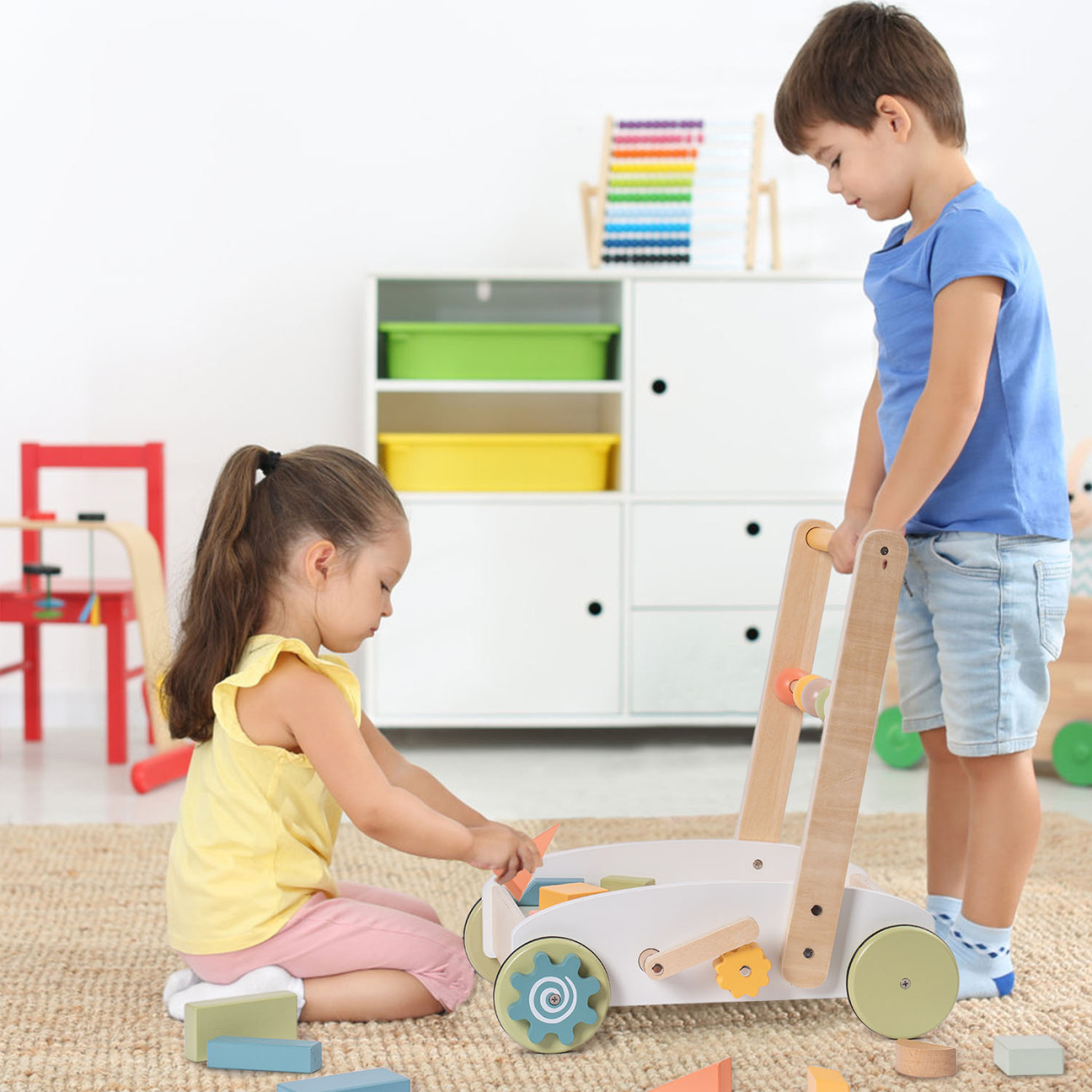 Baby Push Walker Toy with Blocks