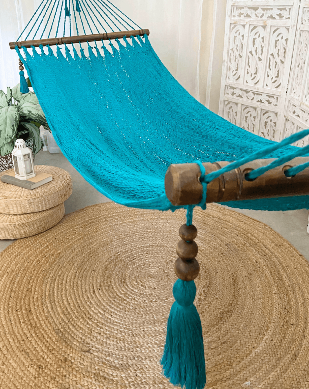 Woven Turquoise Hammock With Wood Spreaders | JULIANNA