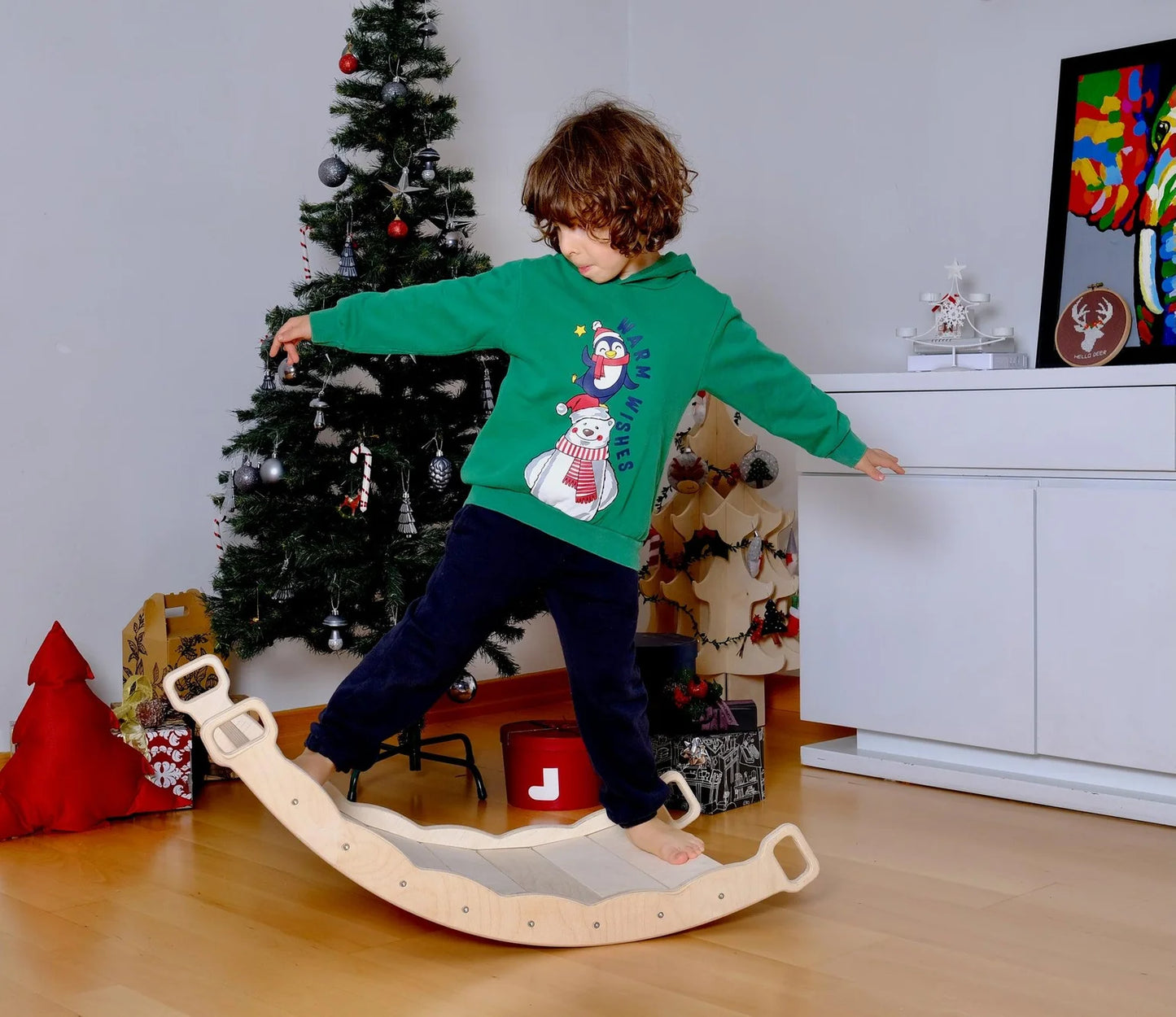 Montessori Wooden Balance Board with Pillow - Oliver Ruffus