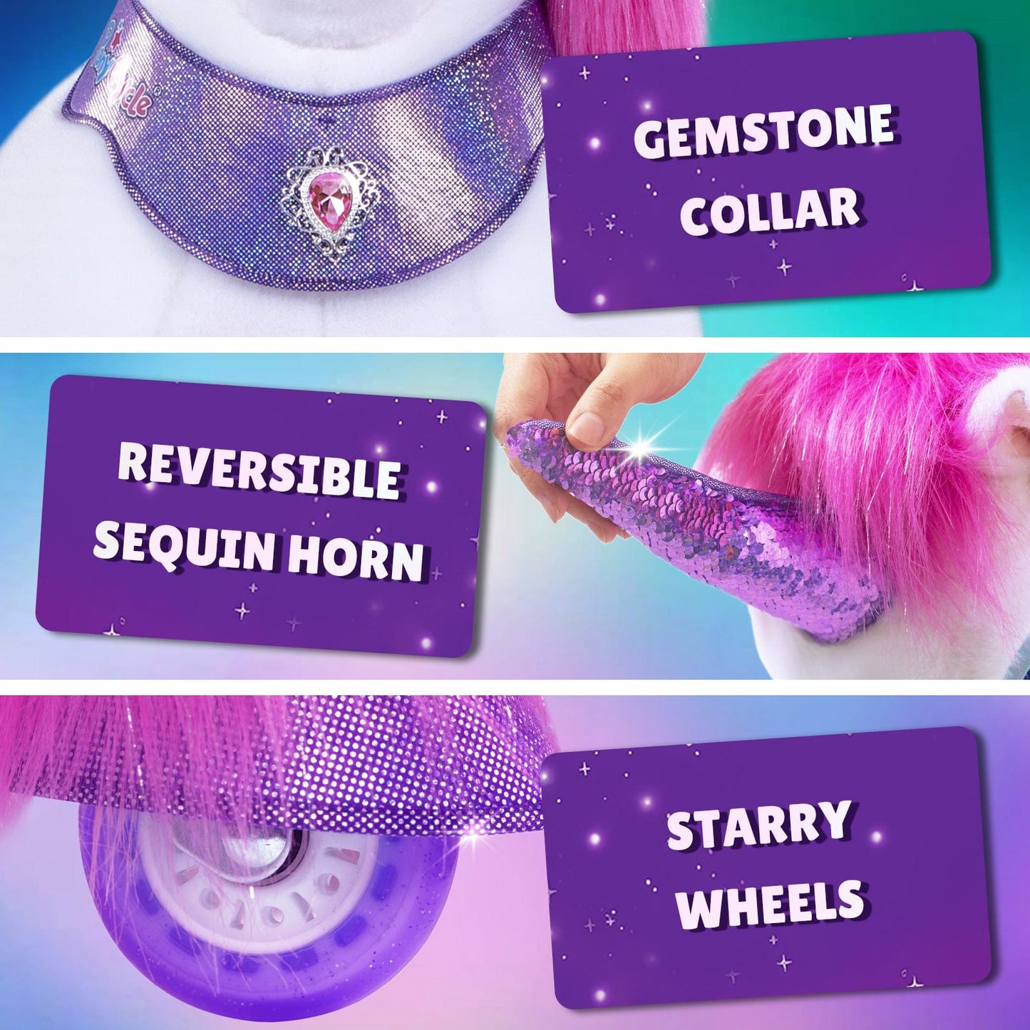 Model Y Pink/Purple Unicorn Rideable Toy for Age 4-7