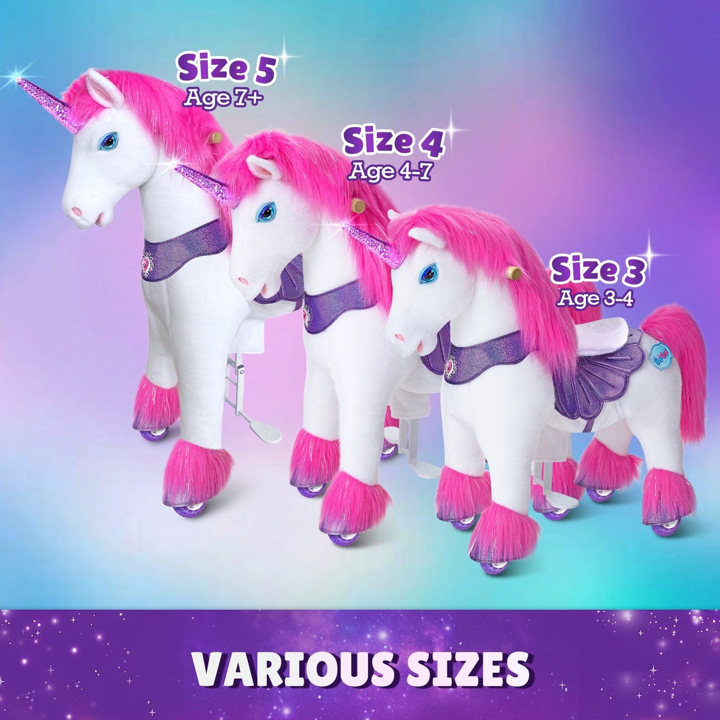 Model Y Pink/Purple Unicorn Rideable Toy for Age 3-4