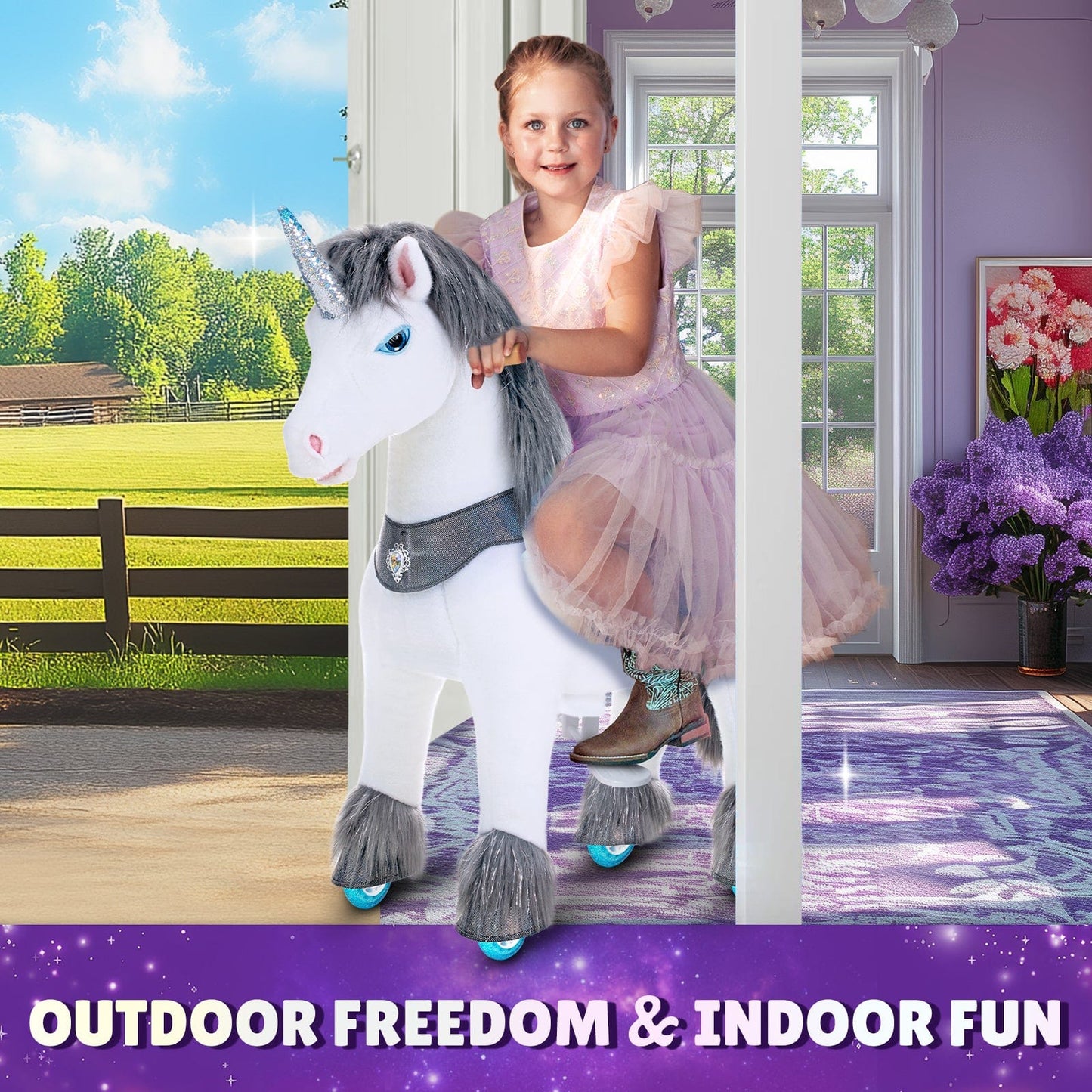 Model Y Grey Unicorn Rideable Toy for Age 4-7