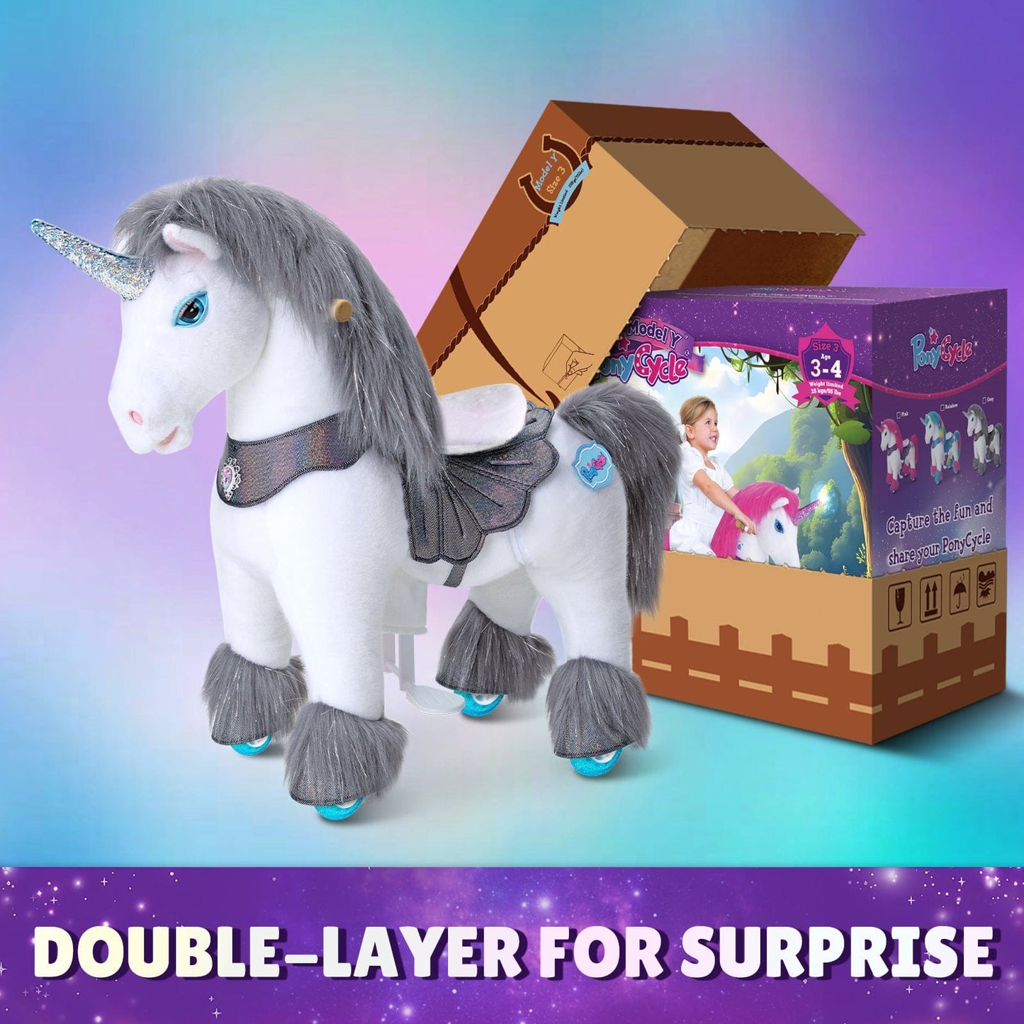 Model Y Grey Unicorn Rideable Toy for Age 3-4