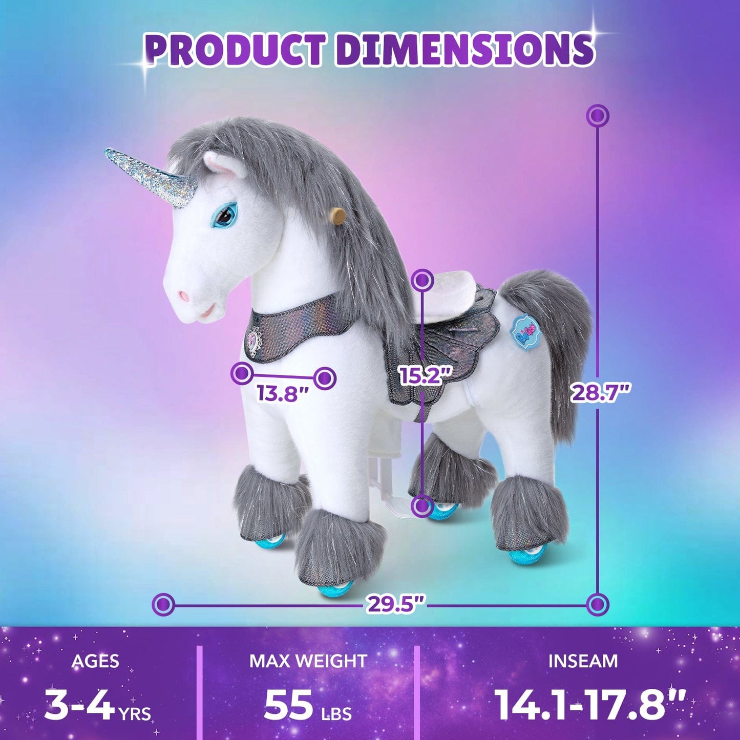Model Y Grey Unicorn Rideable Toy for Age 3-4