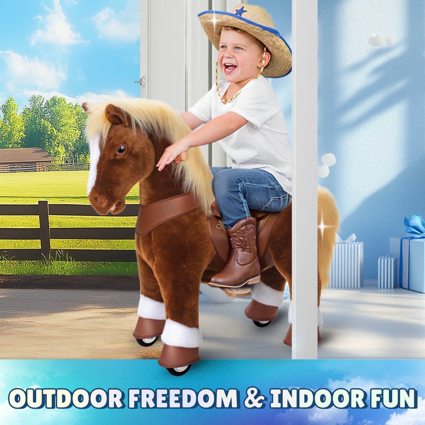 Model Y Brown Horse Rideable Toy for Age 4-7