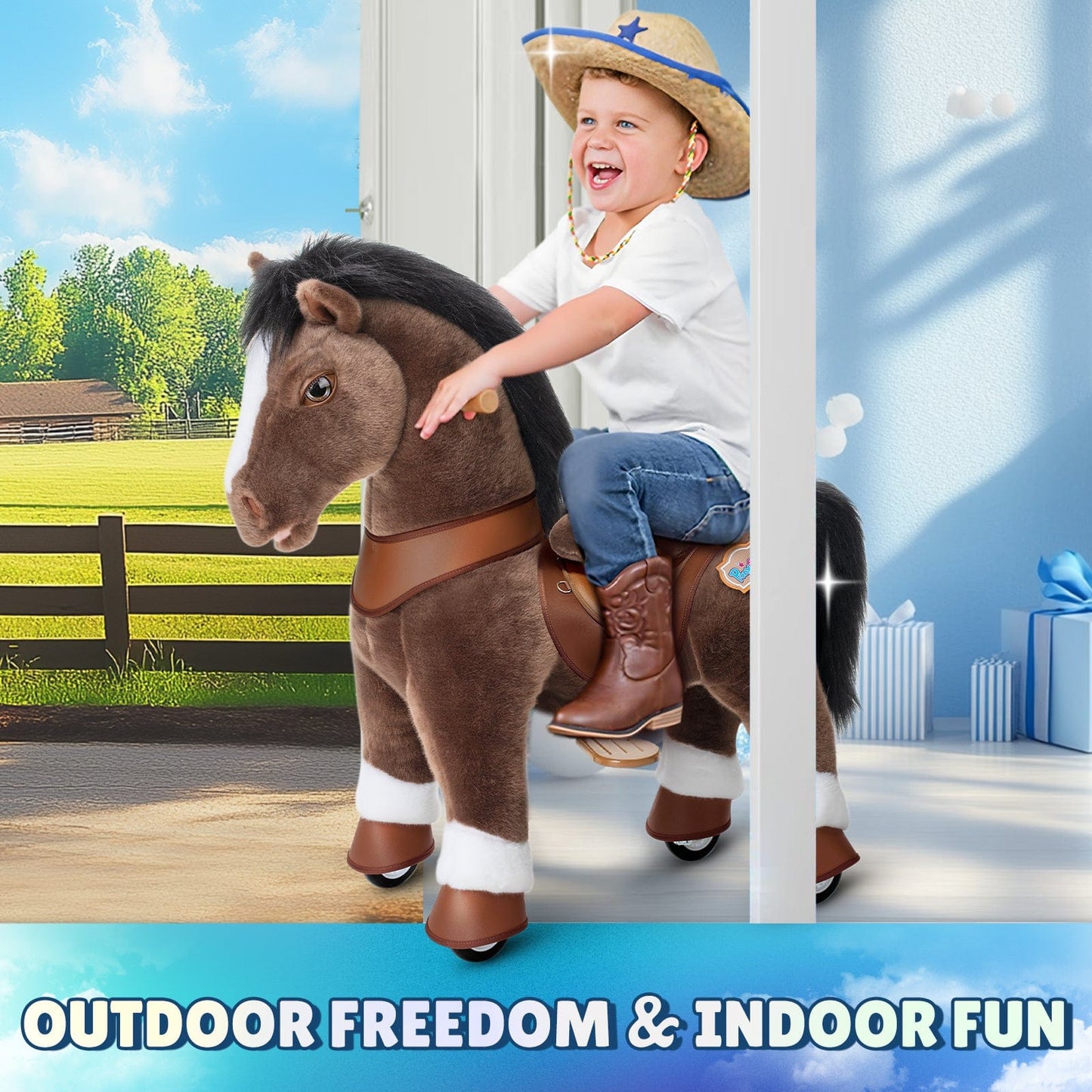 Model Y Chocolate Brown Horse Rideable Toy for Age 4-7