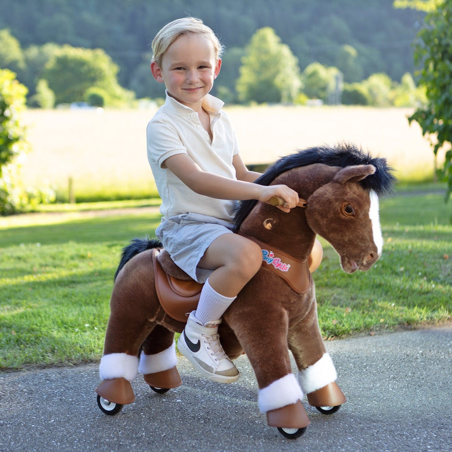 Model Y Chocolate Brown Horse Rideable Toy for Age 3-4