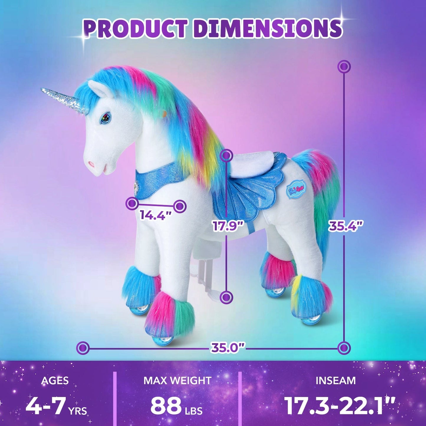 Model Y Rainbow Unicorn Rideable Toy for Age 4-7
